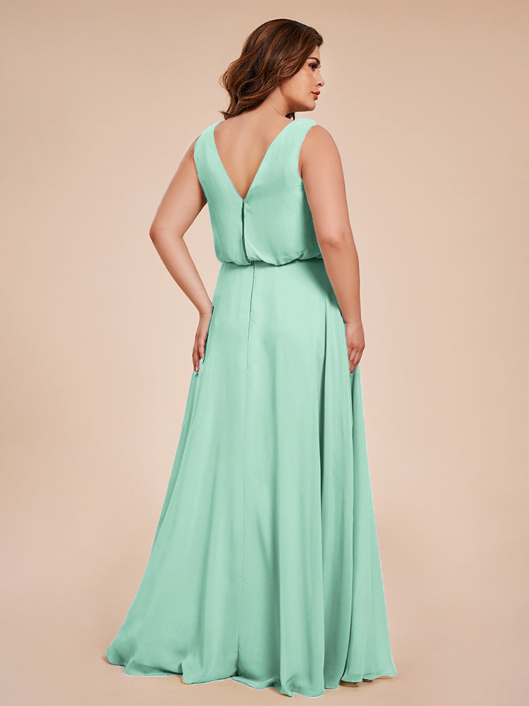 Cowl Neck Chiffon Plus Size Long Bridesmaid Dresses
