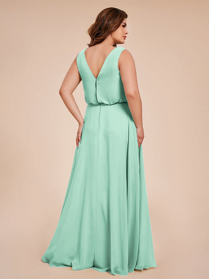 Cowl Neck Chiffon Plus Size Long Bridesmaid Dresses