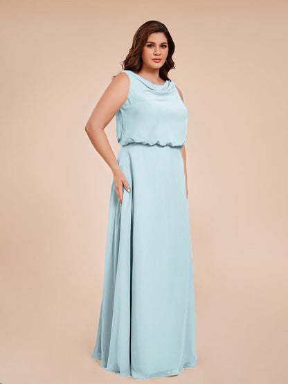 Cowl Neck Chiffon Plus Size Long Bridesmaid Dresses