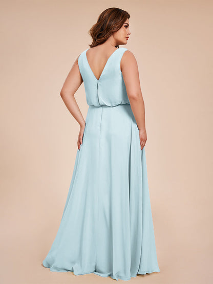 Cowl Neck Chiffon Plus Size Long Bridesmaid Dresses