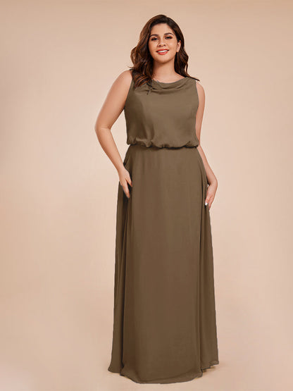 Cowl Neck Chiffon Plus Size Long Bridesmaid Dresses