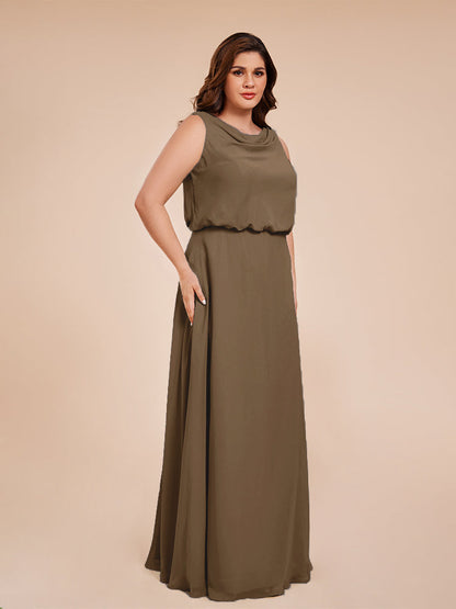 Cowl Neck Chiffon Plus Size Long Bridesmaid Dresses