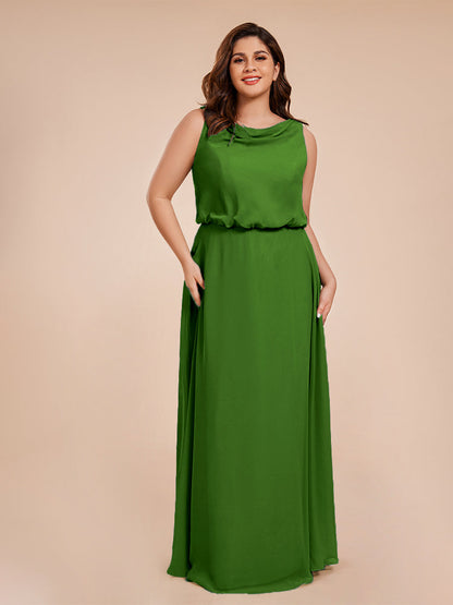 Cowl Neck Chiffon Plus Size Long Bridesmaid Dresses