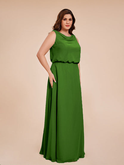 Cowl Neck Chiffon Plus Size Long Bridesmaid Dresses