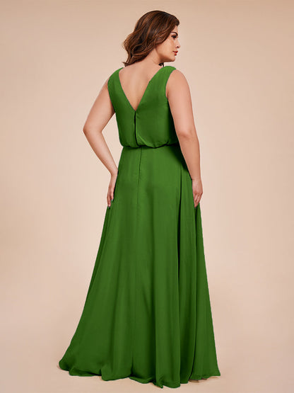 Cowl Neck Chiffon Plus Size Long Bridesmaid Dresses