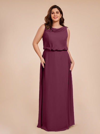 Cowl Neck Chiffon Plus Size Long Bridesmaid Dresses