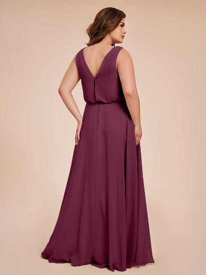 Cowl Neck Chiffon Plus Size Long Bridesmaid Dresses