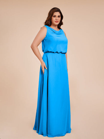 Cowl Neck Chiffon Plus Size Long Bridesmaid Dresses