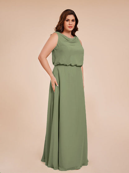 Cowl Neck Chiffon Plus Size Long Bridesmaid Dresses
