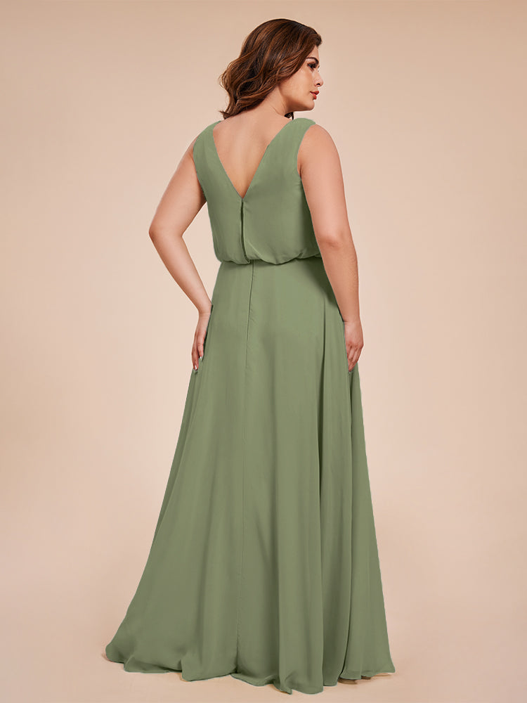 Cowl Neck Chiffon Plus Size Long Bridesmaid Dresses