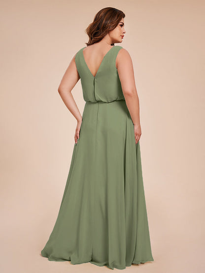 Cowl Neck Chiffon Plus Size Long Bridesmaid Dresses