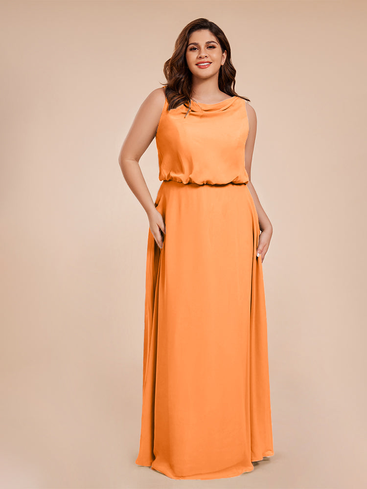 Cowl Neck Chiffon Plus Size Long Bridesmaid Dresses