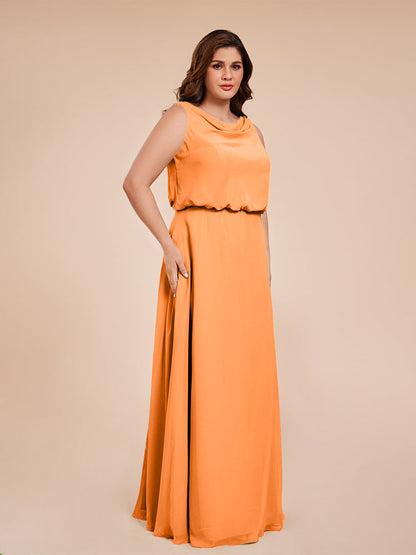 Cowl Neck Chiffon Plus Size Long Bridesmaid Dresses