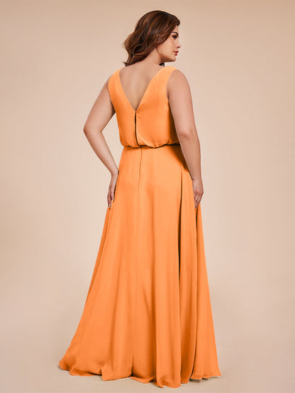 Cowl Neck Chiffon Plus Size Long Bridesmaid Dresses