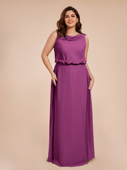 Cowl Neck Chiffon Plus Size Long Bridesmaid Dresses