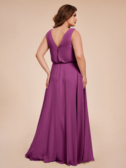 Cowl Neck Chiffon Plus Size Long Bridesmaid Dresses