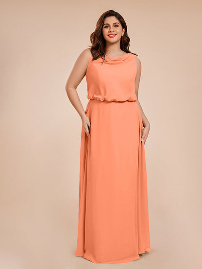 Cowl Neck Chiffon Plus Size Long Bridesmaid Dresses