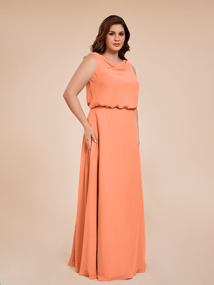 Cowl Neck Chiffon Plus Size Long Bridesmaid Dresses