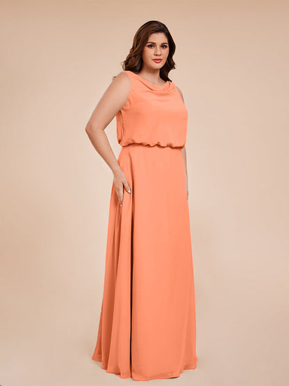 Cowl Neck Chiffon Plus Size Long Bridesmaid Dresses