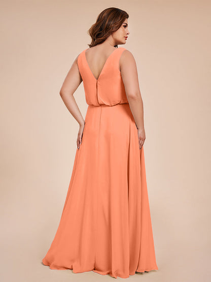 Cowl Neck Chiffon Plus Size Long Bridesmaid Dresses
