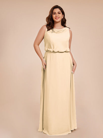 Cowl Neck Chiffon Plus Size Long Bridesmaid Dresses