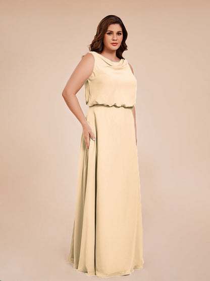 Cowl Neck Chiffon Plus Size Long Bridesmaid Dresses