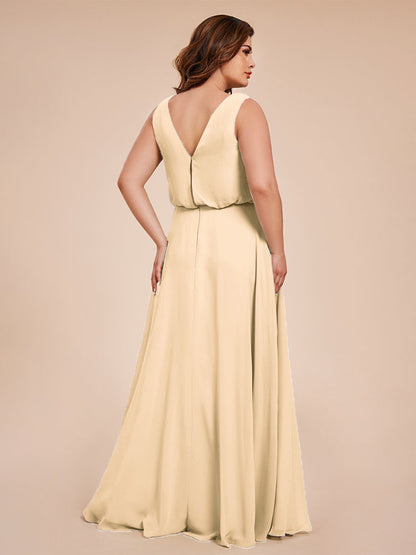 Cowl Neck Chiffon Plus Size Long Bridesmaid Dresses