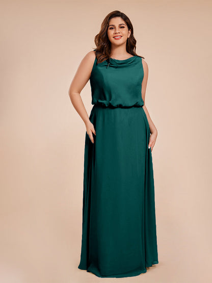 Cowl Neck Chiffon Plus Size Long Bridesmaid Dresses