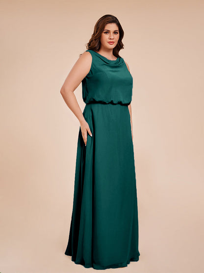 Cowl Neck Chiffon Plus Size Long Bridesmaid Dresses
