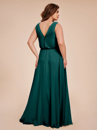 Cowl Neck Chiffon Plus Size Long Bridesmaid Dresses