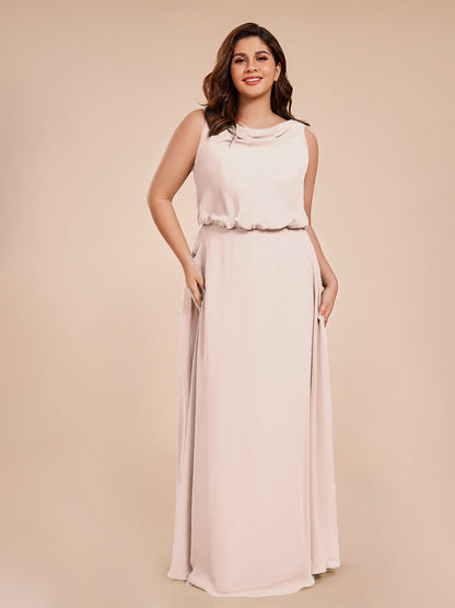 Cowl Neck Chiffon Plus Size Long Bridesmaid Dresses