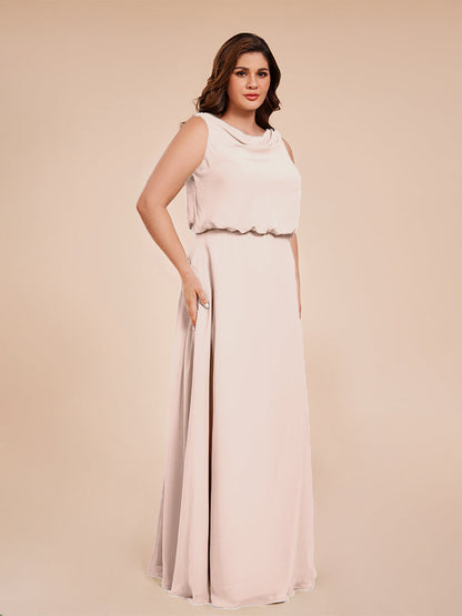 Cowl Neck Chiffon Plus Size Long Bridesmaid Dresses