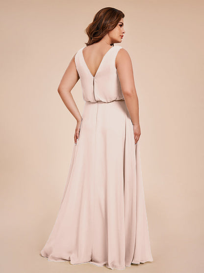 Cowl Neck Chiffon Plus Size Long Bridesmaid Dresses