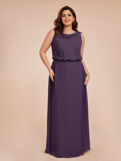 Cowl Neck Chiffon Plus Size Long Bridesmaid Dresses