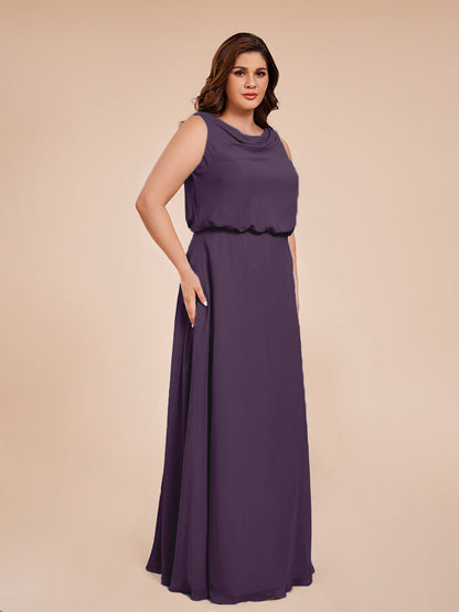 Cowl Neck Chiffon Plus Size Long Bridesmaid Dresses