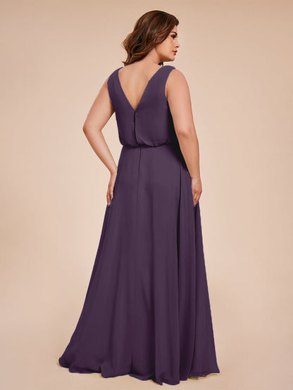 Cowl Neck Chiffon Plus Size Long Bridesmaid Dresses