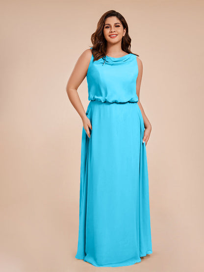 Cowl Neck Chiffon Plus Size Long Bridesmaid Dresses