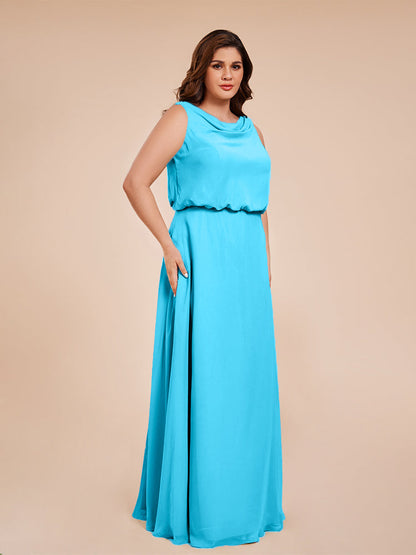 Cowl Neck Chiffon Plus Size Long Bridesmaid Dresses