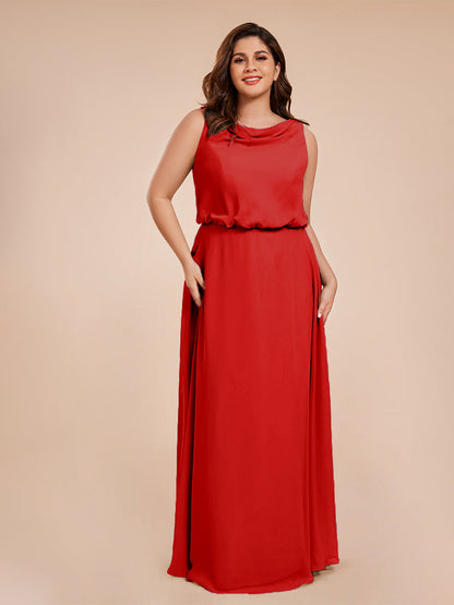 Cowl Neck Chiffon Plus Size Long Bridesmaid Dresses