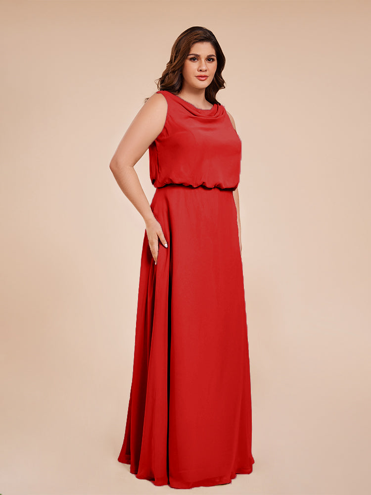 Cowl Neck Chiffon Plus Size Long Bridesmaid Dresses