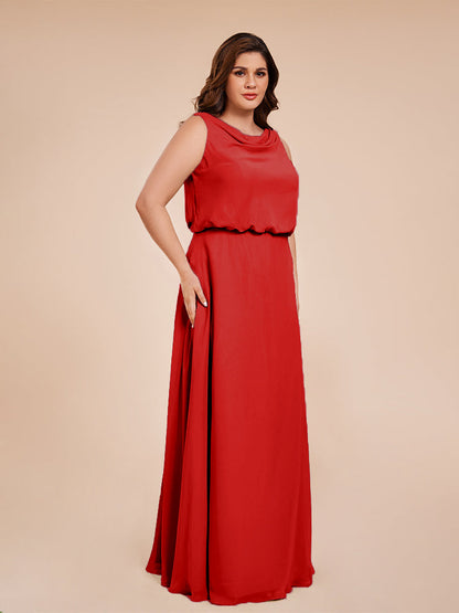 Cowl Neck Chiffon Plus Size Long Bridesmaid Dresses