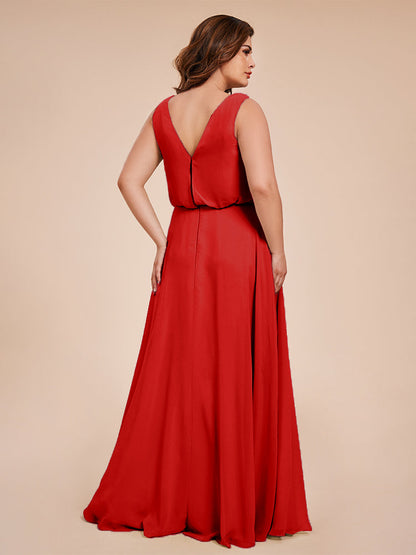 Cowl Neck Chiffon Plus Size Long Bridesmaid Dresses