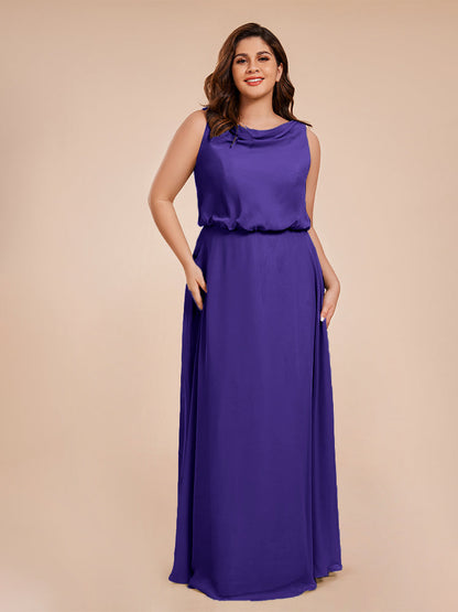 Cowl Neck Chiffon Plus Size Long Bridesmaid Dresses