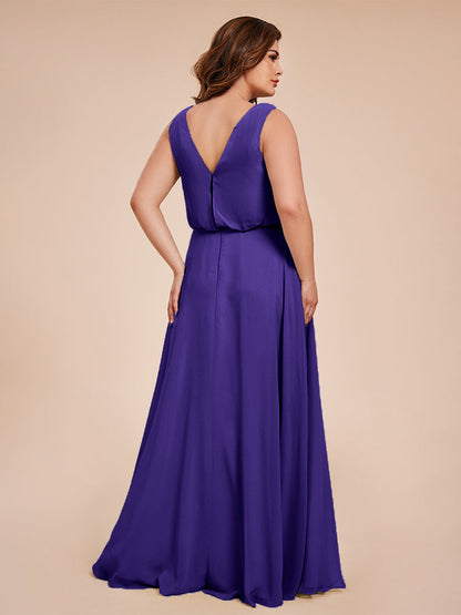 Cowl Neck Chiffon Plus Size Long Bridesmaid Dresses