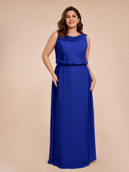 Cowl Neck Chiffon Plus Size Long Bridesmaid Dresses