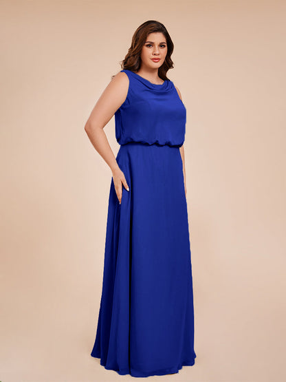 Cowl Neck Chiffon Plus Size Long Bridesmaid Dresses