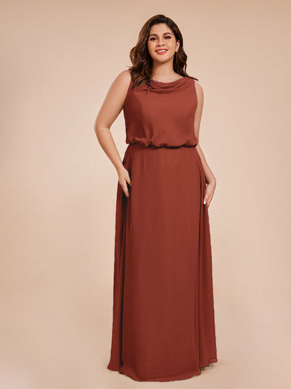 Cowl Neck Chiffon Plus Size Long Bridesmaid Dresses