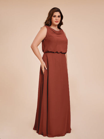 Cowl Neck Chiffon Plus Size Long Bridesmaid Dresses