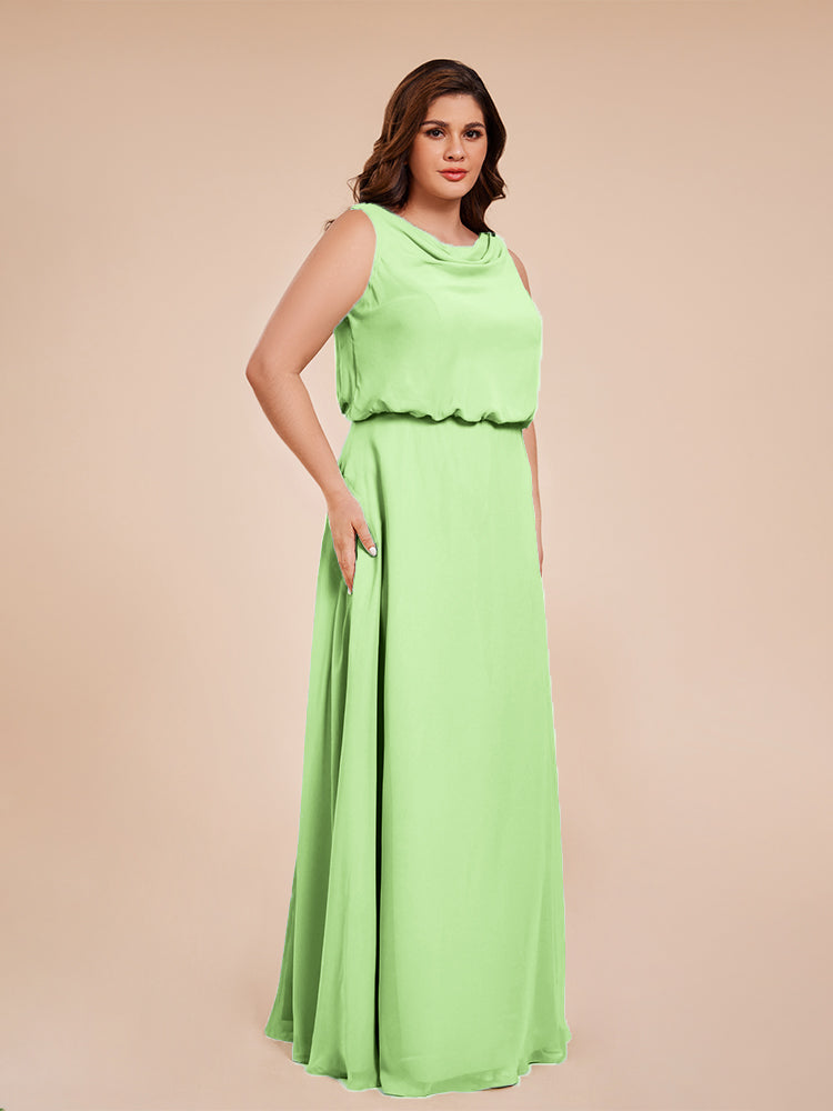 Cowl Neck Chiffon Plus Size Long Bridesmaid Dresses