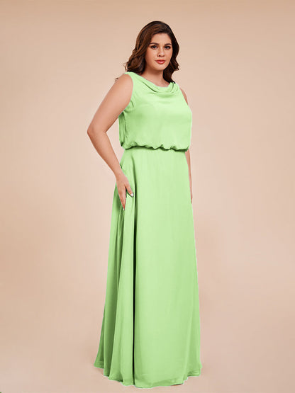 Cowl Neck Chiffon Plus Size Long Bridesmaid Dresses